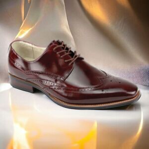 GIOVANNI MEN'S BURGUNDY WINGTIP LACE UP LEATHER  DRESS SHOE. LINCOLN.